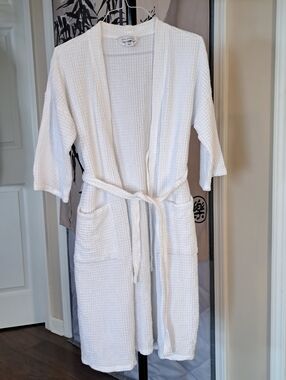 White Waffle 100% Cotton Bathrobe Tie Closure Pockets Sz M Hotel Balfour